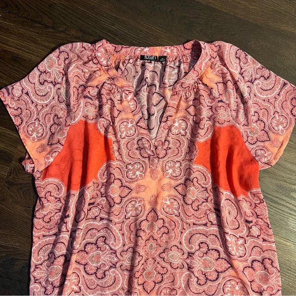 Ana Blouse Plus Size 1X Pink Short Sleeve Sheer V-Neck Paisley Summer Boho Top - Picture 3 of 6